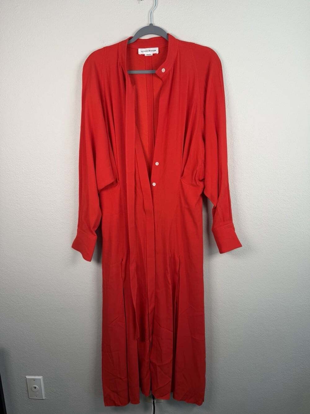 VICTORIA BECKHAM Red PLEATED SHIRT Dress US Size 8 Quiet Luxury High Fashion